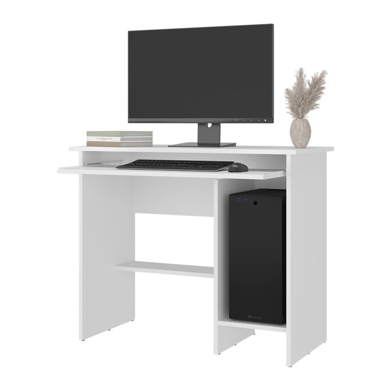 White Computer Desk with Open Storage