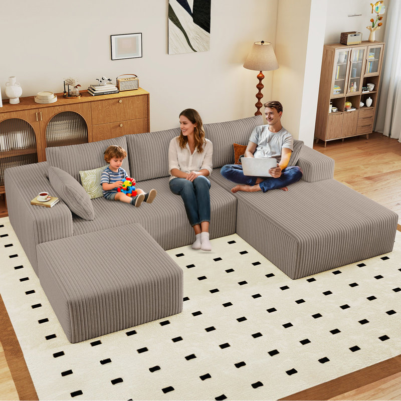 Canapé modulaire Boneless 96 po Cloud Couch, Orienté à droite, Velours côtelé chameau