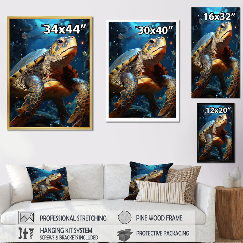 «Turtle with Starry Night Sky Above I», reproduction sur toile, Cadre flottant noir, H 32 po x l 16 po x P 1 po