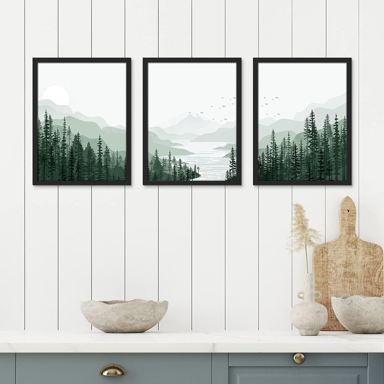 IDEA4WALL Frame Sage Green Mountain Range Pine Tree Forest Wall Art, Set Of  3 Nature Wilderness Illustrations Wall Decor Prints Minimalist Wall Décor  For Living Room, Bedroom Framed 3 Pieces Print