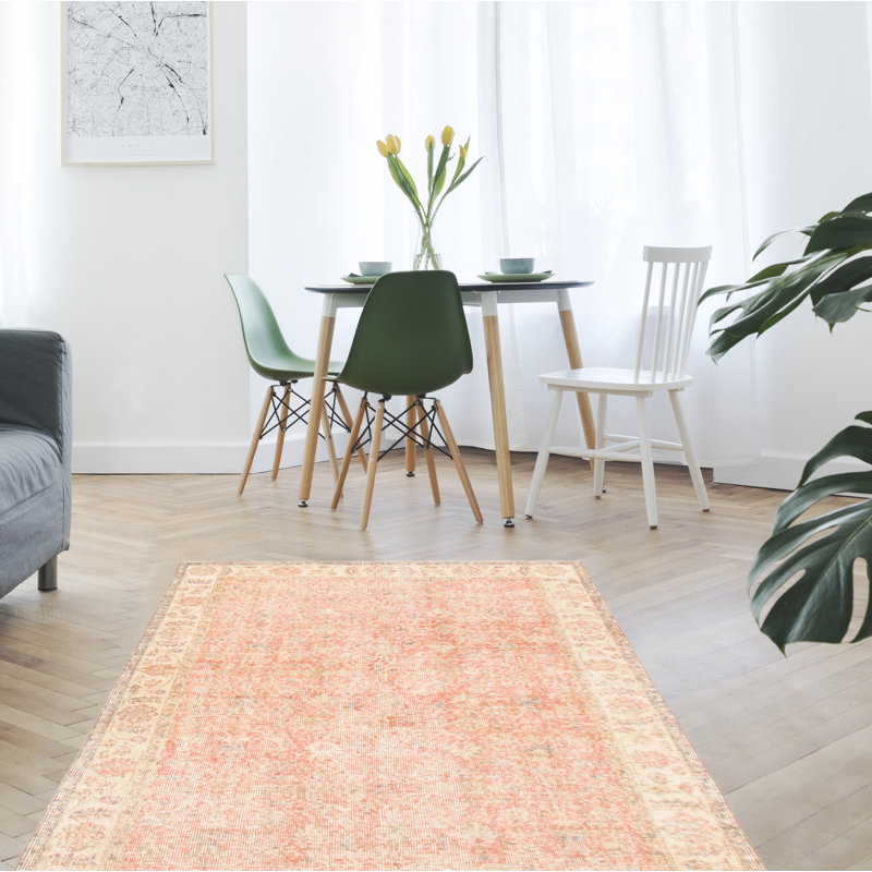 Tapis rouge clair en laine noué à la main de conception unique 2000 pi 3 pi 8 po x 6 pi 10 po Danuel