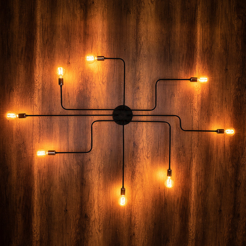 Modern Industrial Chandelier, Black Metal Body, 74.8 inches Diameter x 5.9 inches Height | 6 x E27 Max 40W Sockets | Elegant Novelty Design, Perfect for Dining Room & Living Spaces, IP20 Rated for Indoor Use