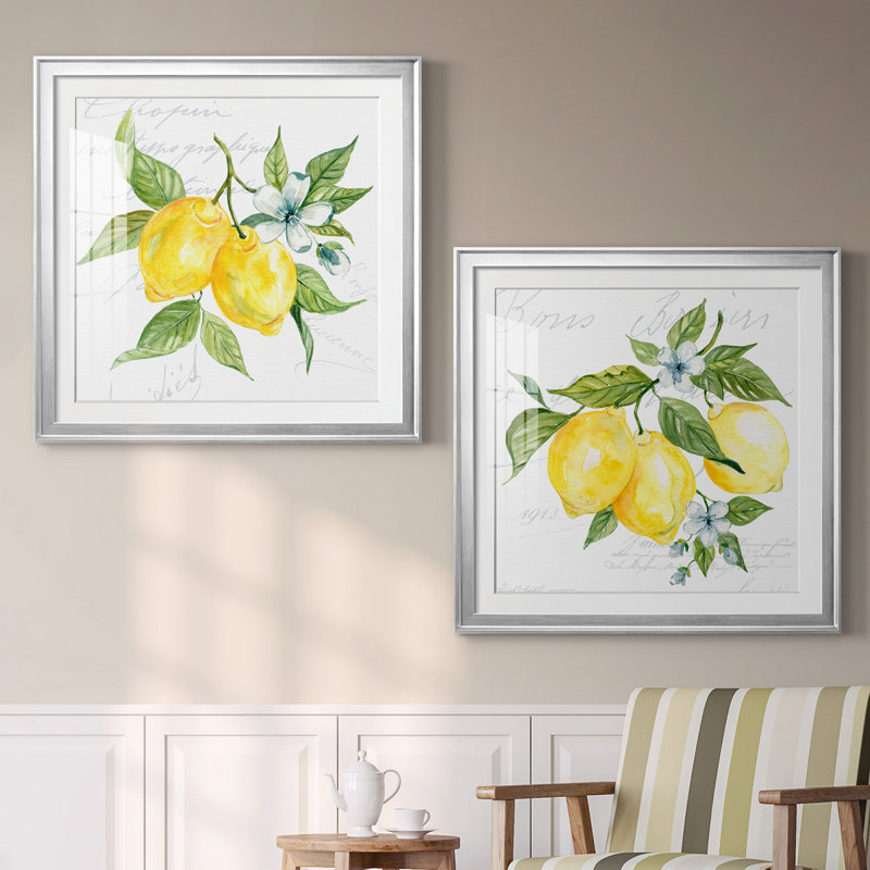 Lemon Squeeze I - ensemble de 2 reproductions d'art, H 30,5 po x l 61 po x P 1,5 po, Papier avec cadre argenté, Blanc