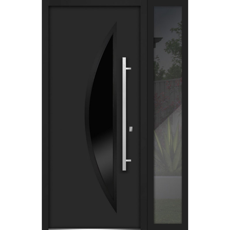 Porte d'entrée extérieure prémontée en acier Deux 6501 Anthracite, fenêtre latérale extérieure avec inserts en acier inoxydable, style moderne, peinte - L 36 + 14 x H 80 - Ouverture à gauche vers l'intérieur