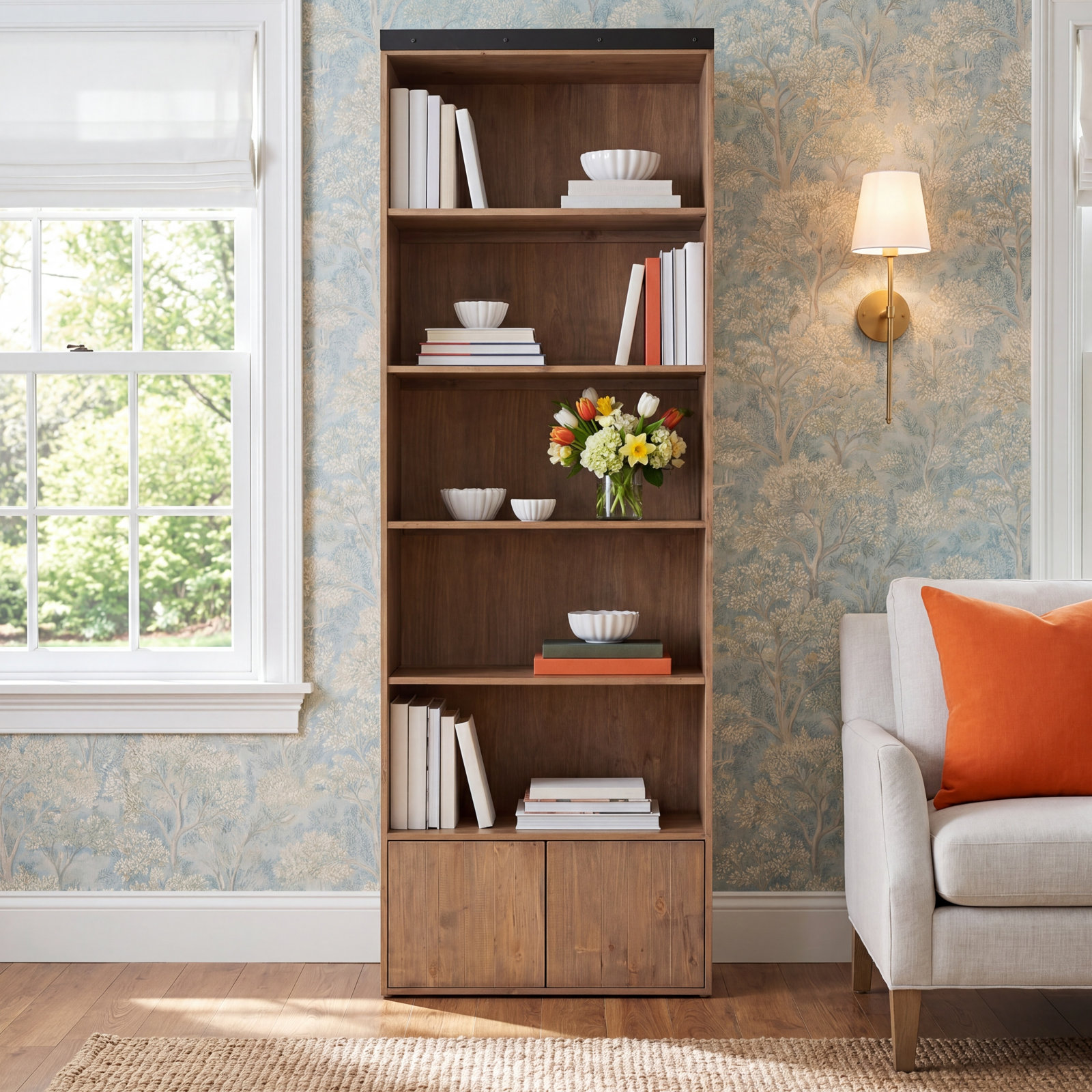 Avely 98.25" H x 35" W Standard Bookcase, Smoke Pine