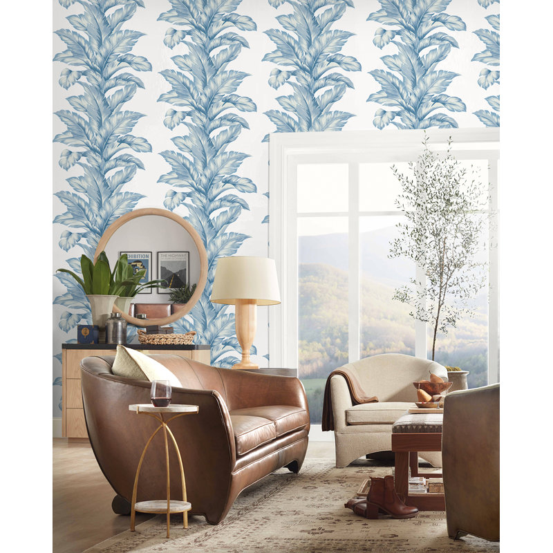 Floral Vinyl Matte Wallpaper Roll, Steel Blue