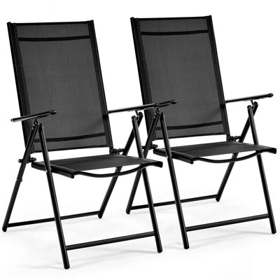 Set of 2 Outdoor Texteline Folding Dining Chairs with 8 Adjustable Back Positions by Yaheetech