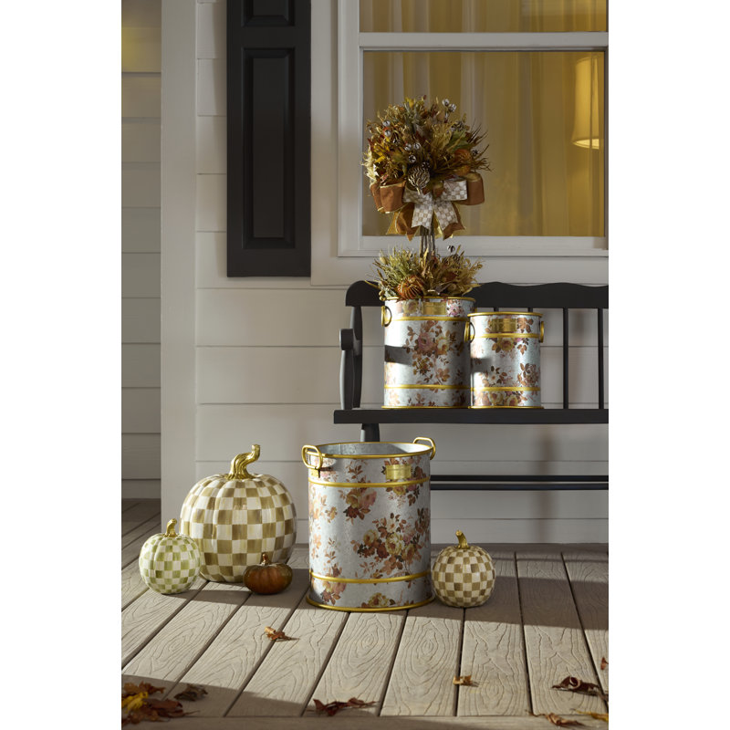Violet Check Cascade Floral Pumpkin, 8" H x 7" W x 7" D, Light Green