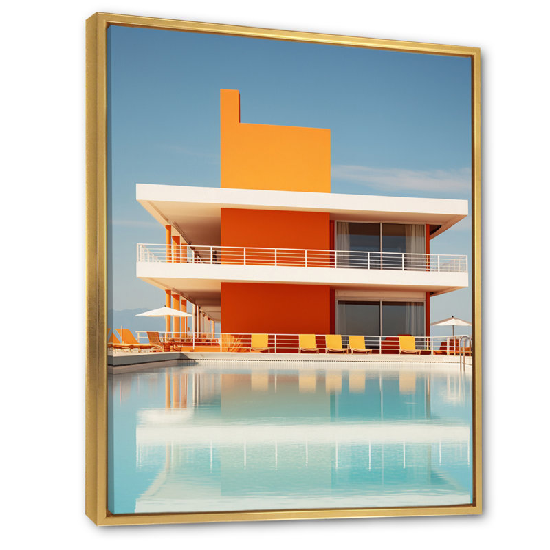 Minimal Orange Beach House sur impression sur toile, H 40 po x l 30 po x P 1,5 po, Cadre flottant doré