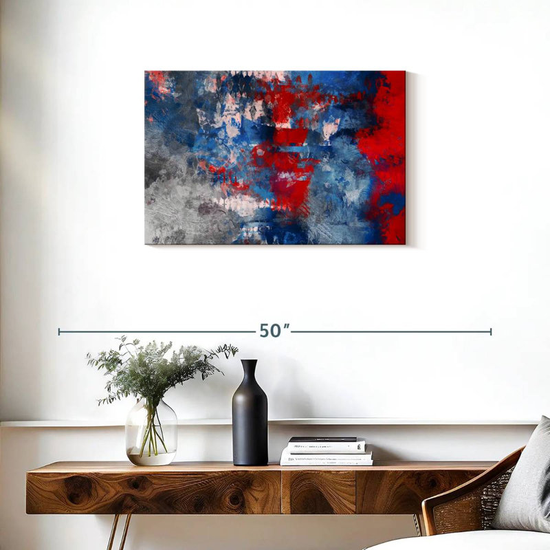 Avery, rouge, bleu, gris et abstrait, H 20 po x l 30 po