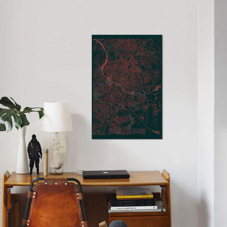 « austin infrarouge urban blueprint map », impression sur toile, H 12 po x l 8 po x P 0,75 po, Toile tendue, Pas de tapis