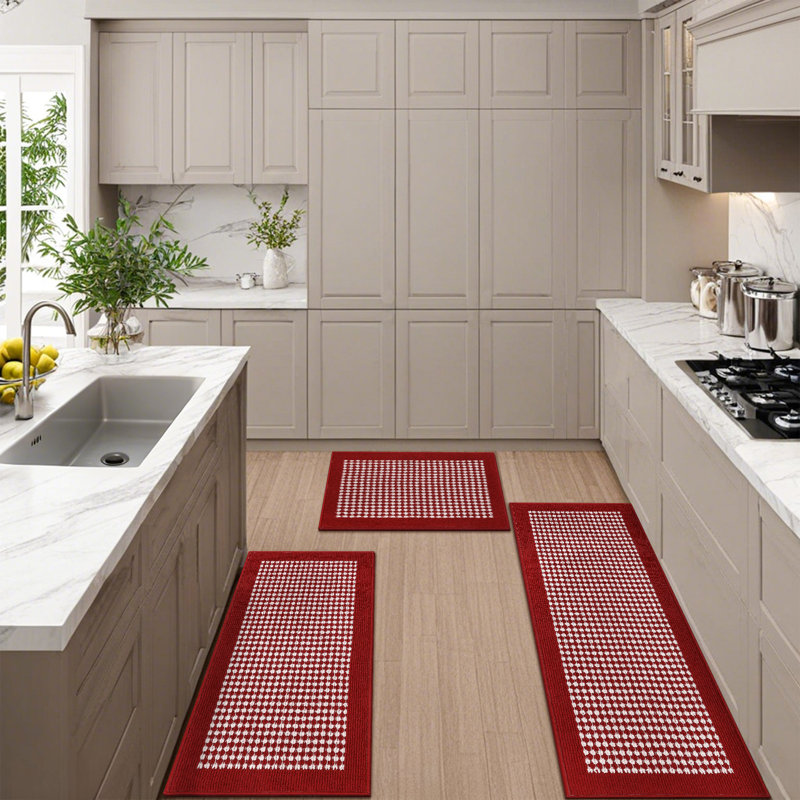 Machine Washable Non-Slip Kitchen Mat, Red