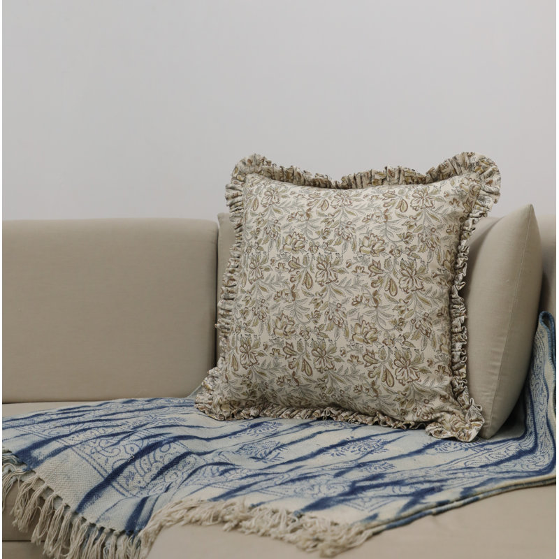 Housse de coussin en coton Floral, H 14 po x l 14 po, Carré