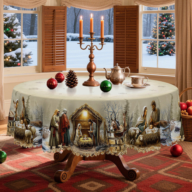 Nappe en polyester lavable à la machine pour les décorations de fêtes de Noël