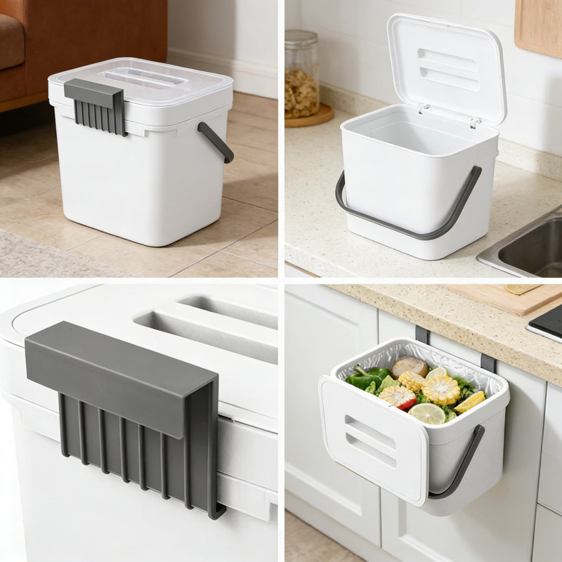 Poubelle sous l'évier avec couvercle, petite poubelle murale pour la cuisine et la salle de bain, seau à compost anti-odeurs, conception peu encombrante, lavable au lave-vaisselle