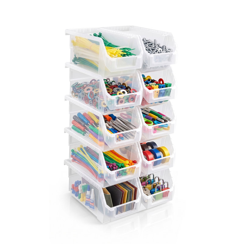 Sorbus 10 Pack Medium Open Front Stackable Garage Storage Bin – Heavy Duty Plastic Organizer Tote for Tools, Hardware & Shelving
