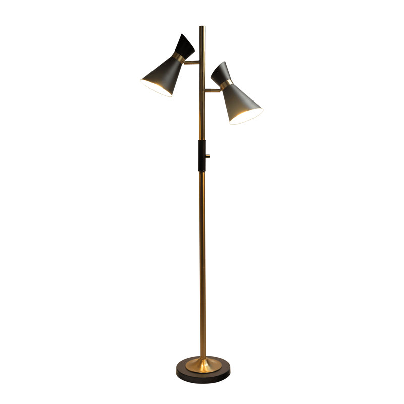 Lampe sur pied moderne en laiton doré avec interrupteur à 4 voies Axis - Éclairage réglable à deux points pour le salon et la chambre à coucher, base en métal