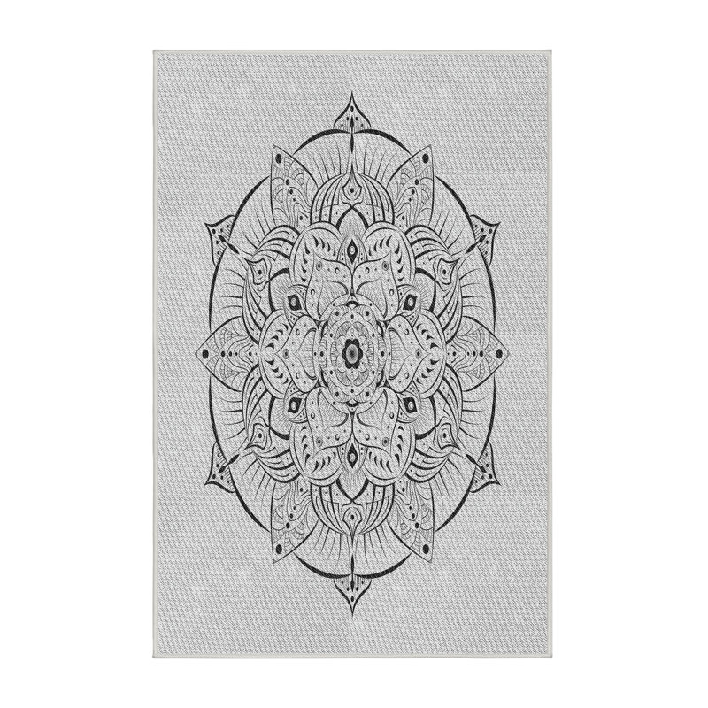Tapis noir/gris tissé à la machine, Rectangle 2 pi x 4 pi