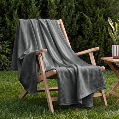 Couverture pour lit simple TG tissée à chevrons texturée, literie 100% coton douce pour les adolescentes, couverture d'été légère pour dortoir universitaire, gris foncé, 200 g / m²