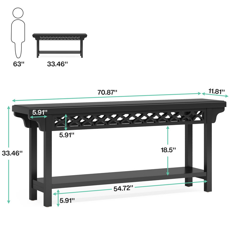 Holzhauer 70.8'' Solid Wood Long Console Table, Black