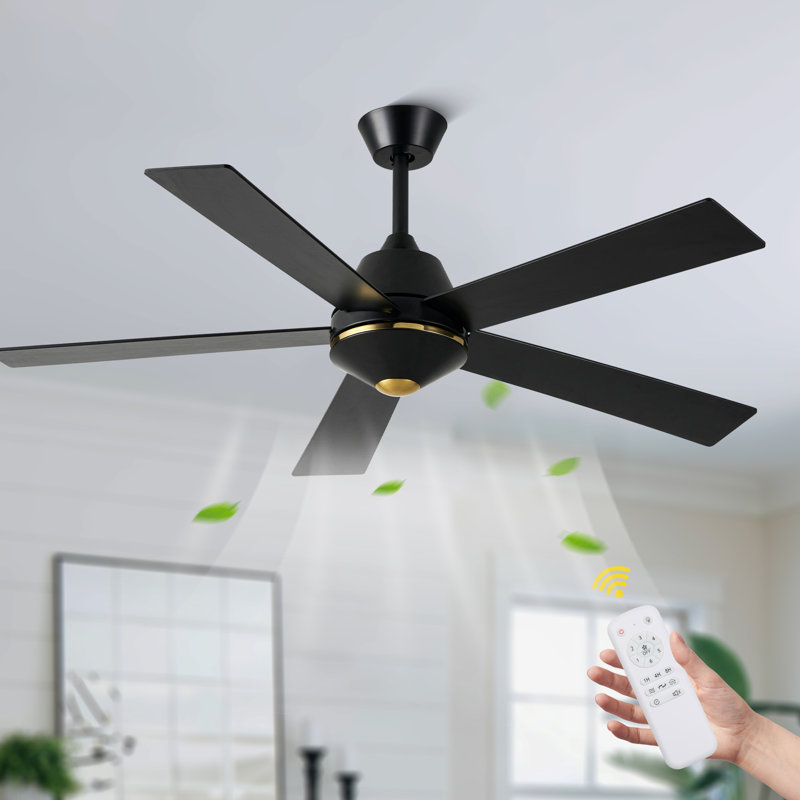52"  Modern Black Ceiling Fan DC Motor 6 Speed with Remote Control for Living Room, Matte Black