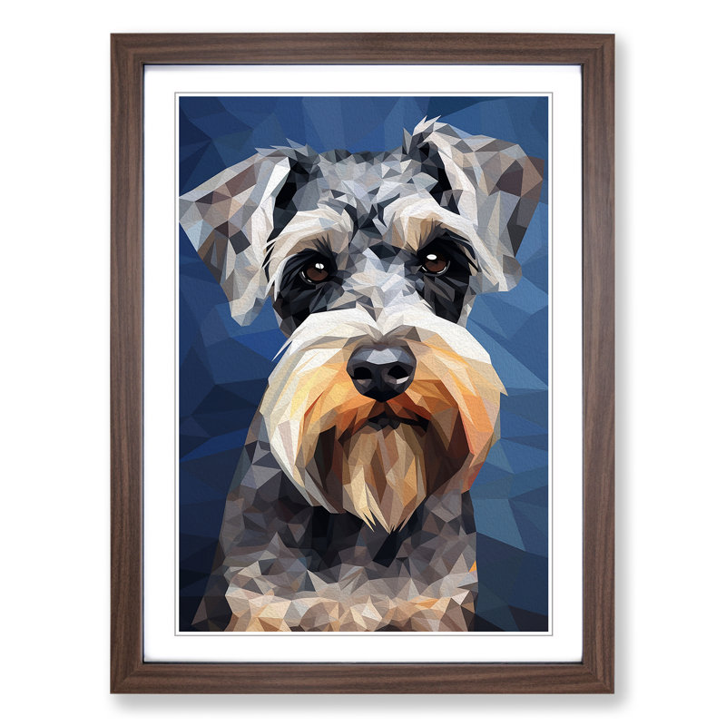 Schnauzer Geometric No.2 - Single Picture Frame Print on Wood, Walnut , 34cm H x 25cm W x 2cm D