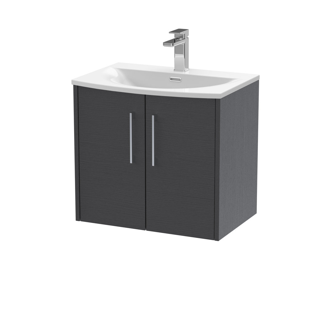Hudson Reed Graphite Grey Juno Woodgrain Wall Hung 2 Door Vanity Unit And Curved Ceramic Basin | | Mdf | 600Mm - Image 3
