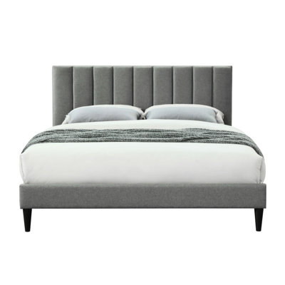 Lit très grand Enable En boîte - Tête de lit tapissier en tissu gris