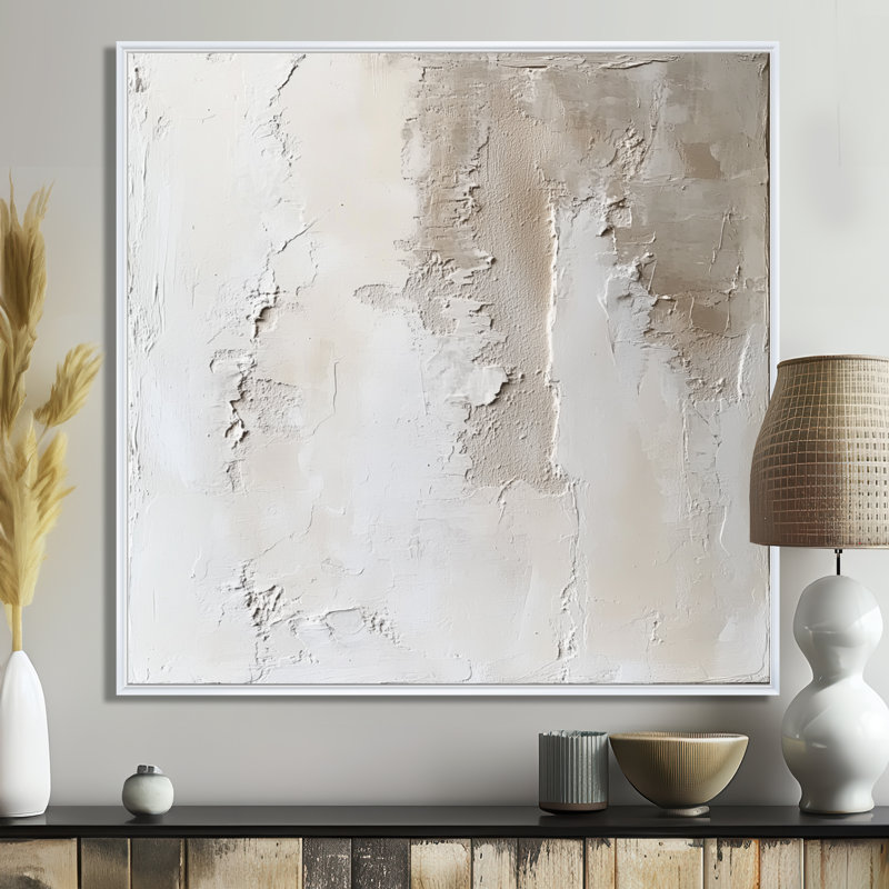 Soft Plaster Layers II - beige, impression sur toile, H 36 po x l 36 po, Cadre flottant blanc