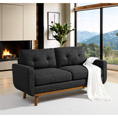 Canapé 2 places de style Mid-Century Modern, revêtement gris foncé, 172 cm de large, idéal pour étudier, se détendre la fin de semaine ou simplement pour une pause.