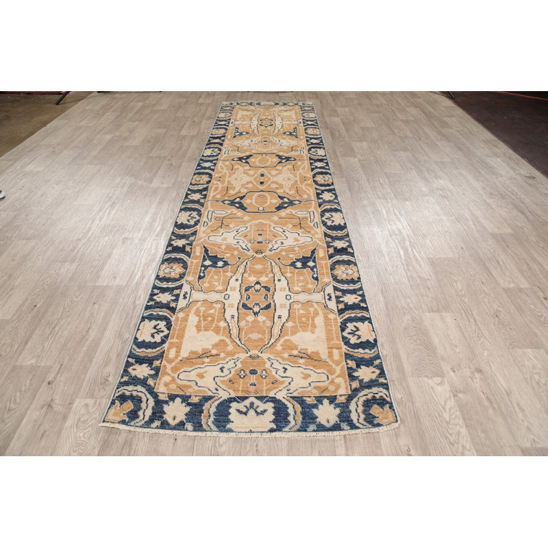 Tapis de couloir en Tapis décoratif laine brun/bleu 3 pi 1 po x 12 pi 1 po noué à la main New Age Oushak