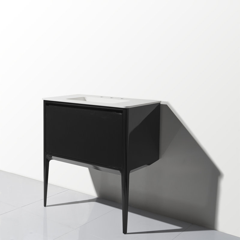 Ensemble de meuble-lavabo simple 42 "avec comptoir à surface solide Luxe, Noir