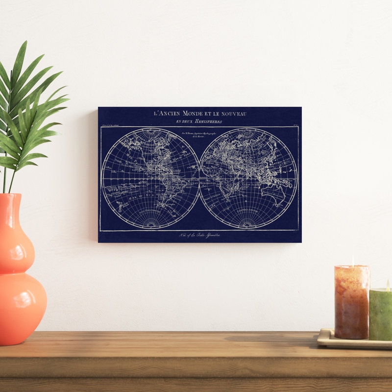 Carte du monde indigo, H 12 po x l 18 po x P 1,25 po