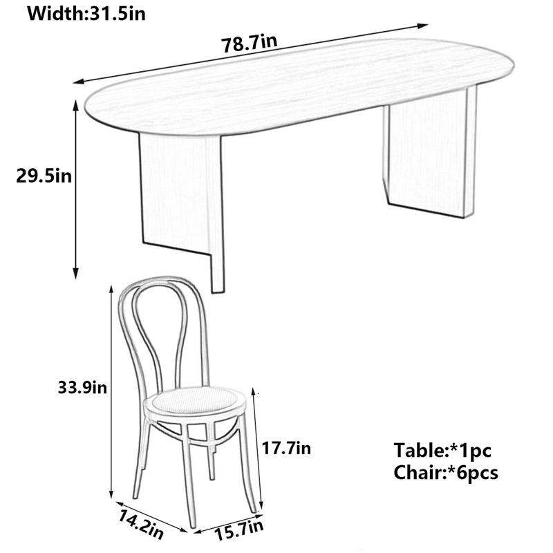 Table de salle à manger Retro, H 29,5 po x L 78,7 po x l 31,5 po