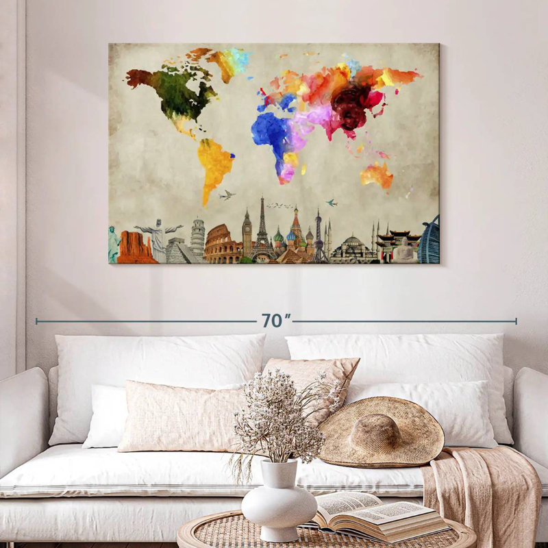 Carte du monde vibrant Aliaz I, H 32 po x l 48 po