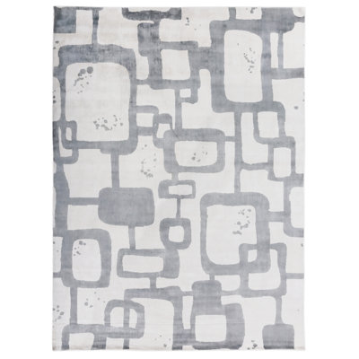 Koda Geometric Hand-Loomed Synthetic Ivory/Silver Area Rug