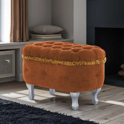 29,5 po bouton orange - rangement, banc de bout de lit, tissu rembourré, rembourrage en mousse confortable, cadre en bois stable pour l'entrée
