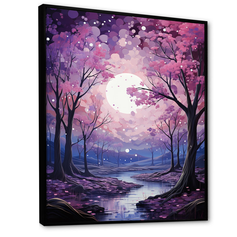 «Oak Trees In Amethyst Hues River», reproduction d'art sur toile, Cadre flottant noir, H 40 po x l 30 po x P 1,5 po