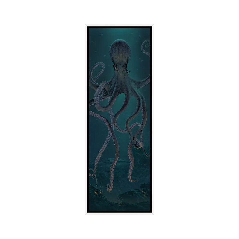Giant Octopus by Vincent Hie - Panoramic Print on Canvas, 30.48 cm H x 91.44 cm W, White Framed