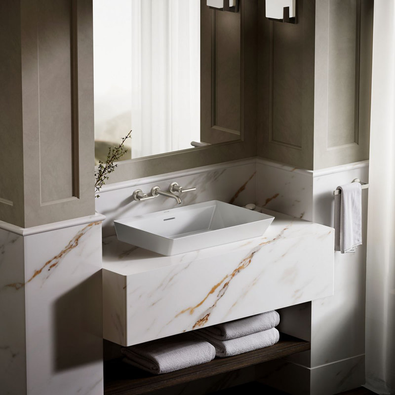 Brazn Rectangle Vessel Bathroom Sink, White, White