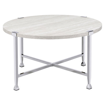 Table basse ronde en chêne blanc et chrome
