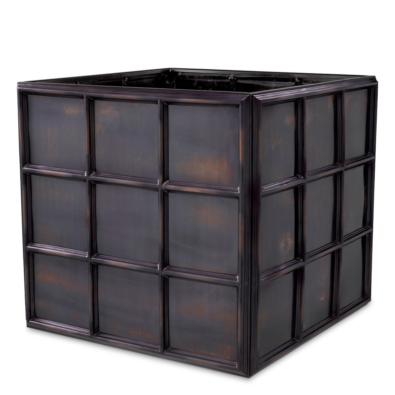 Grid Handmade Metal Planter, Vintage Brass, 28.15" H x 31.1" W x 31.1" D
