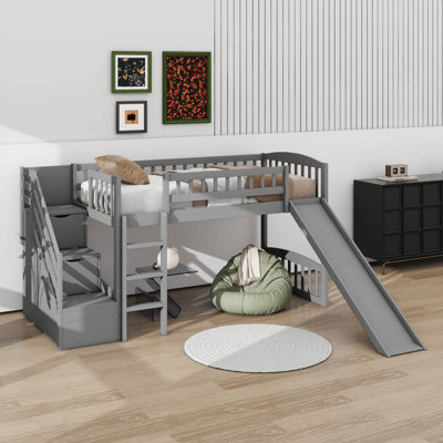 Lit mezzanine simple avec tiroirs et glissade amusant