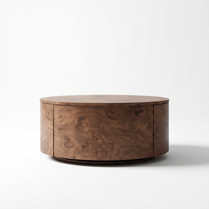 Modern Rotating Round Coffee Table with Two Hidden Drawers- Stable Bentwood and MDF Construction,360-Degree Swivel Top