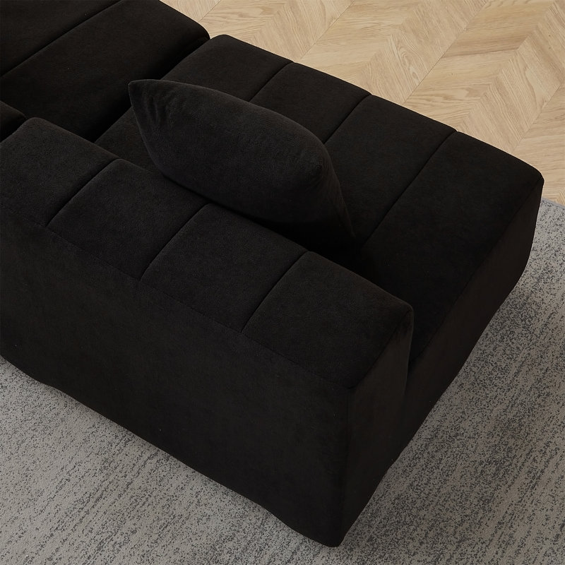 Canapé modulaire en chenille avec 2 coussins, Black Chenille