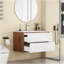 Meuble-lavabo mural 32 po avec lavabo, armoire avec tiroirs doubles, système de fermeture en douceur, lavabo en céramique, bois massif, facile à installer, conception unique sans poignée, noyer et blanc-1287682983