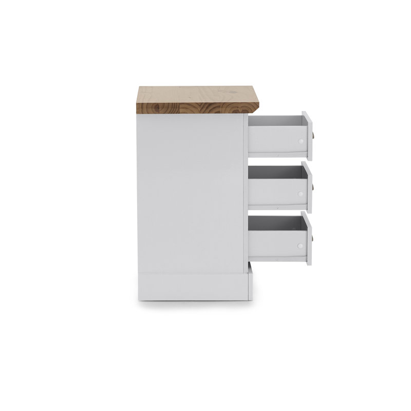 Table de chevet 3 tiroirs Alaska en bois massif avec plateau en bois de pin, Blanc / Brun