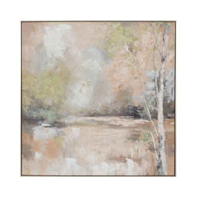 Hand-Painted Framed Abstract Landscape Wall Art Canvas – Modern Glam Design – Wood Frame Decor for Home, Office, Bedroom, Living Room- Set of 2, 40", Ivory & Tan