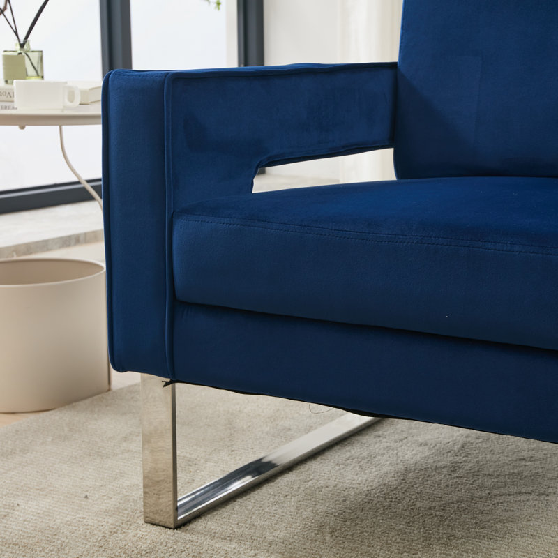 Morden Velvet Accent Chair, Blue Velvet, 1