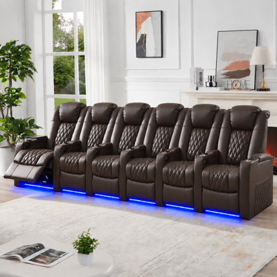 Power Zero Gravity Top Grain Leather Home Theater Recliner Seating